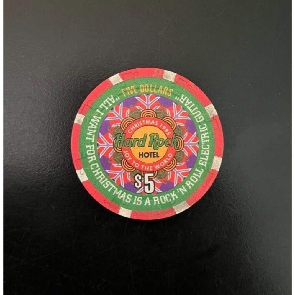 Rare Hard Rock Hotel (Las Vegas) $5 Christmas 1995 Casino Chip. Artist Proof.